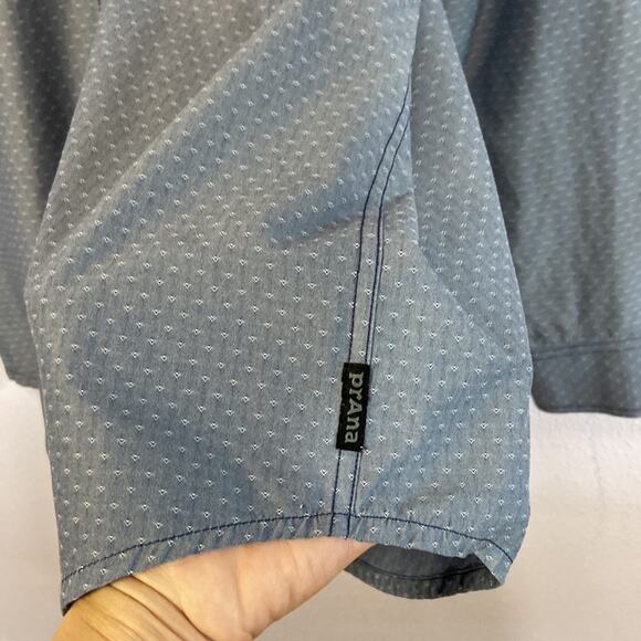 Prana Men Blue/White Two Front Pockets Button Down Long Sleeve Shirt Size L - Picture 5 of 10